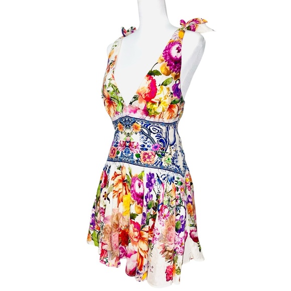 NWT! CAMILLA Dutch Is Life Tie Shoulder Short Cocktail Garden Floral Sun Dress S - Picture 3 of 8